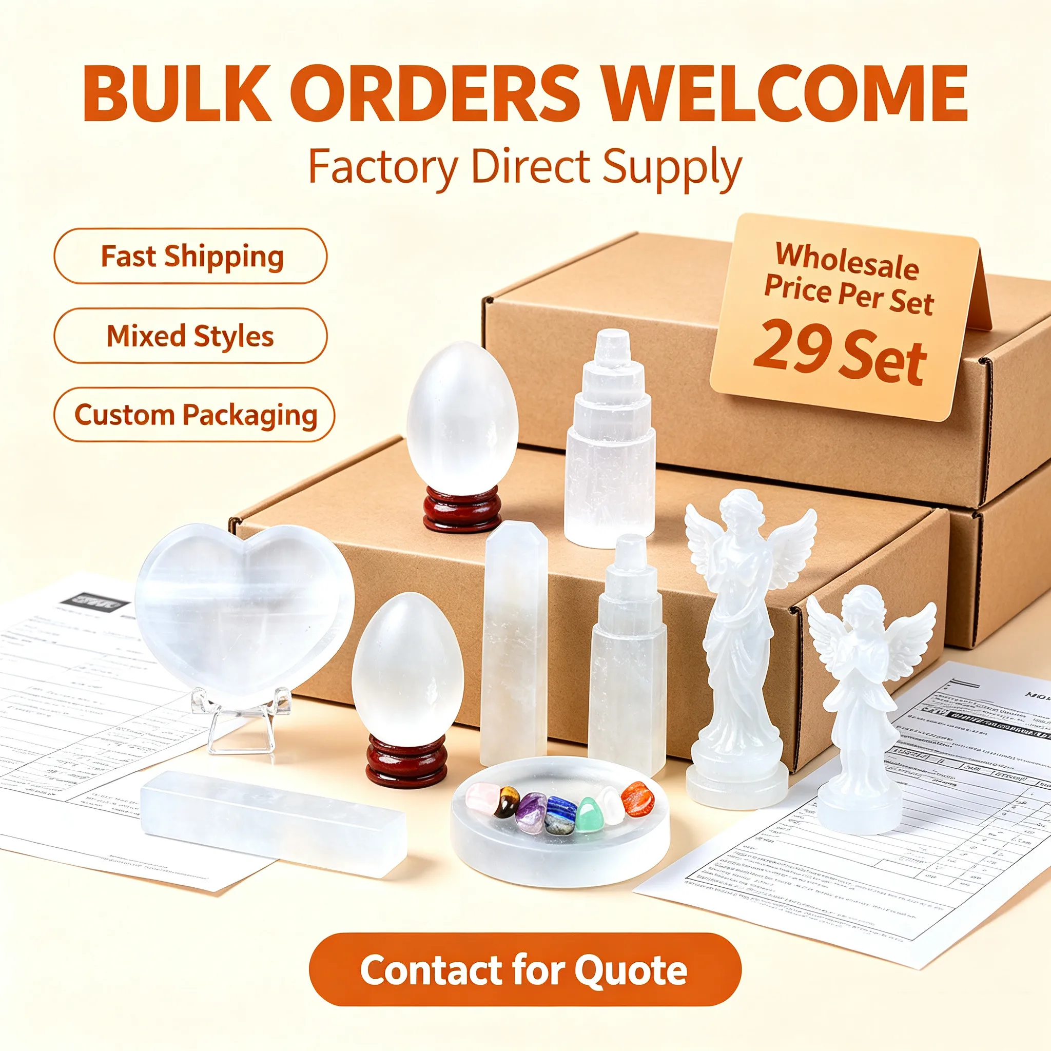 Natural Gypsum Set Healing Crystal Stone Kit with Heart Disc Egg Tower Chakra Stones for Home Decor Yoga Gift Wholesale