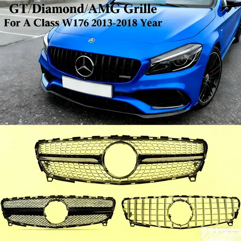 Front Bumper Grille AMG Chrome GT Black Diamonds Style Grille for Mercedes Benz A-Class W176 2013-2018 A180 A200 A250 A260 A45