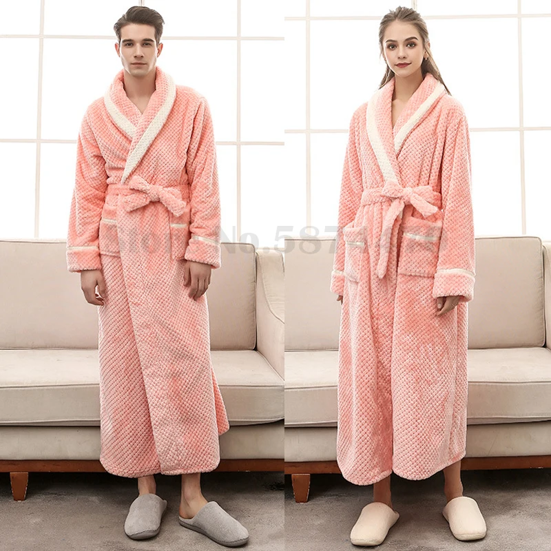 Flip Collar Contrast Color Nightgown Autumn Winter Couple Long Robe Thickened Warm Sleepwear Men Women Sexy Lingerie Bathrobes