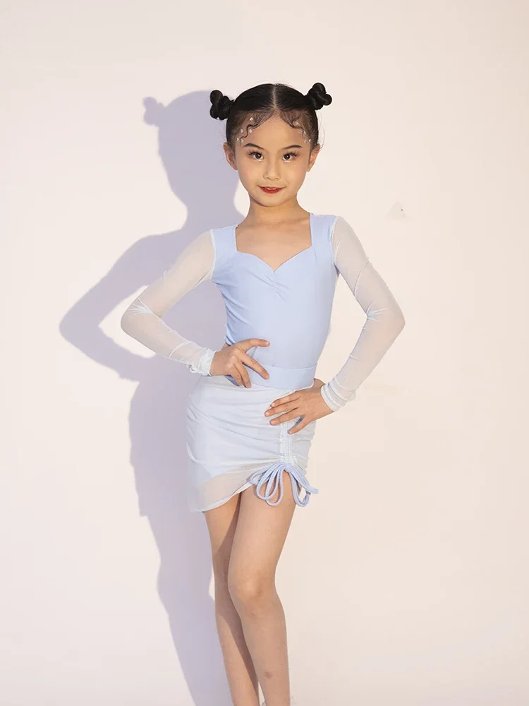 Children winter Latin dance costume for girls mesh high-end children's Latin practice dance performance costume latin dress