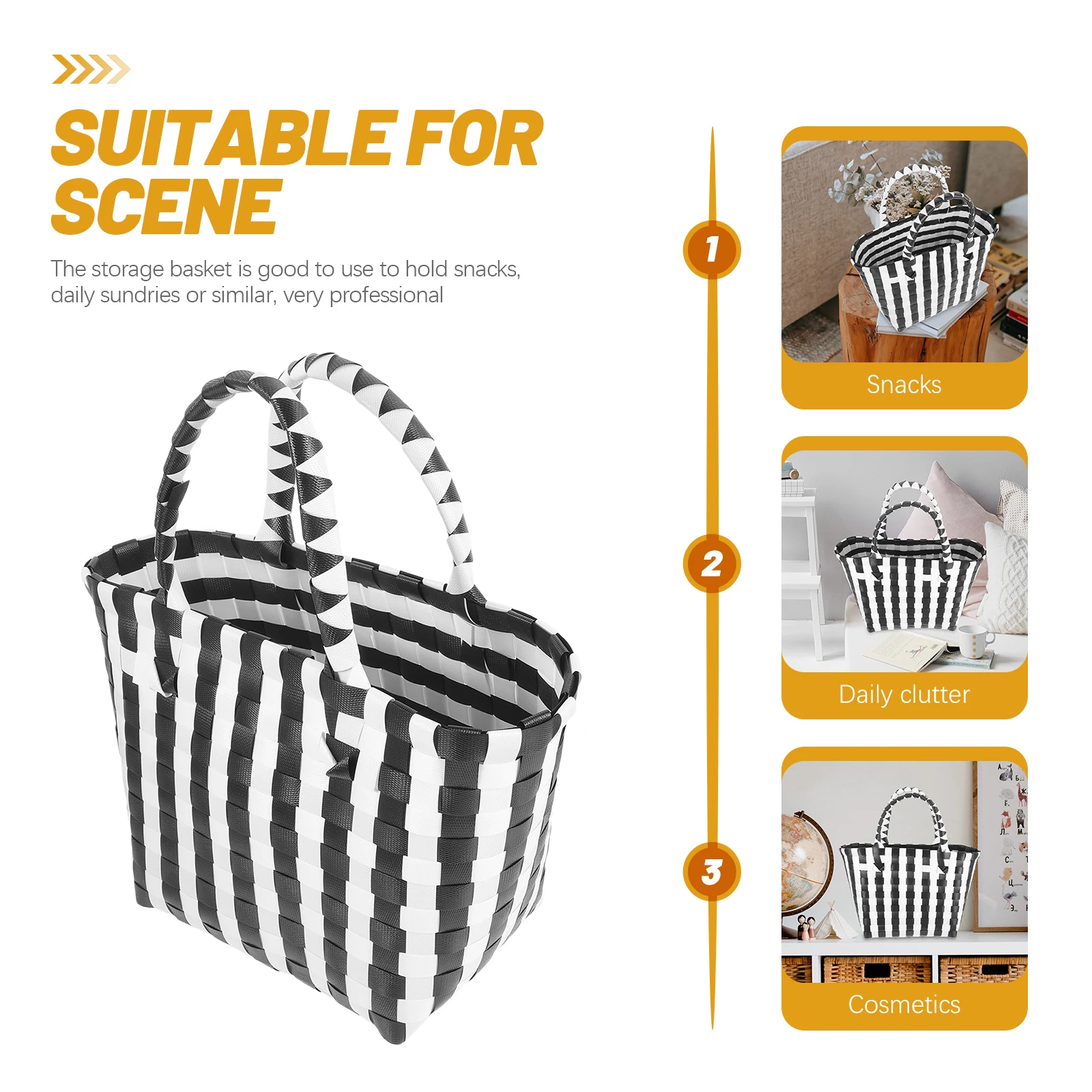 

H Woven Vegetable Straw Bag Foldable Fruit Holder Small H Gift Black White Grid M Size Portable Long Lasting Great Capacity