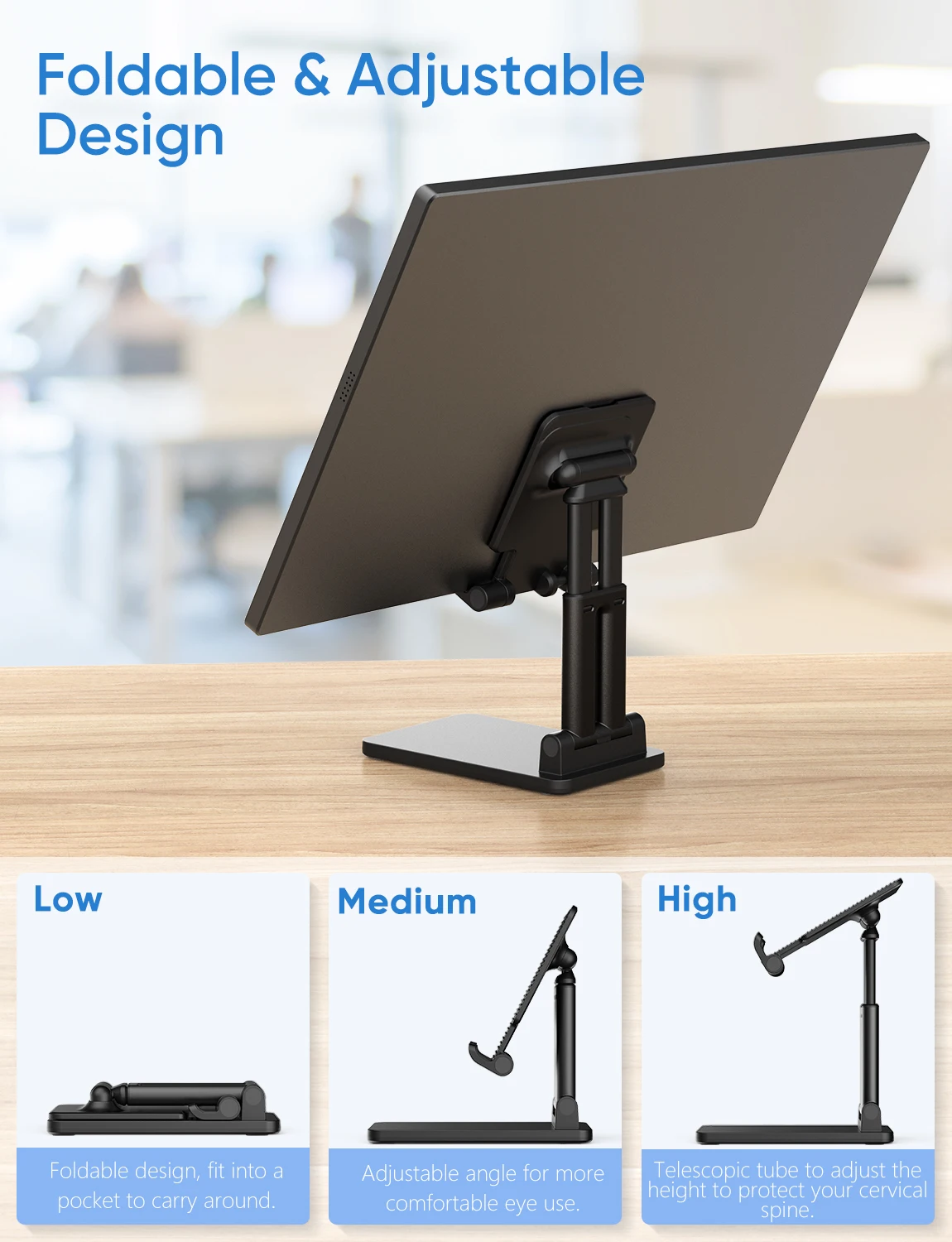 Arzopa Tablet Stand, Verstelbare En Opvouwbare Stevige Draagbare Monitor Stand Voor Bureau Compatibel Met Draagbare Monitor Ipad Tabletten