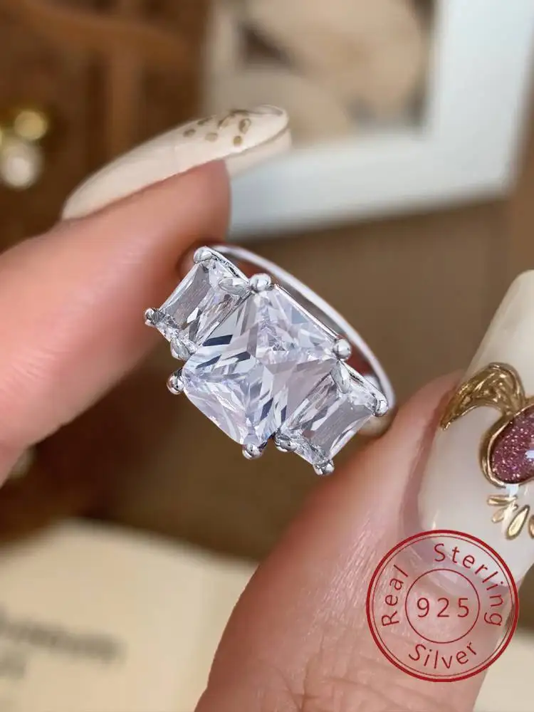 

925 Sterling Silver Luxury Gorgeous Shiny Rectangle Zircon Ring For Women Engagement Wedding Romantic High Quality Fine Jewelry