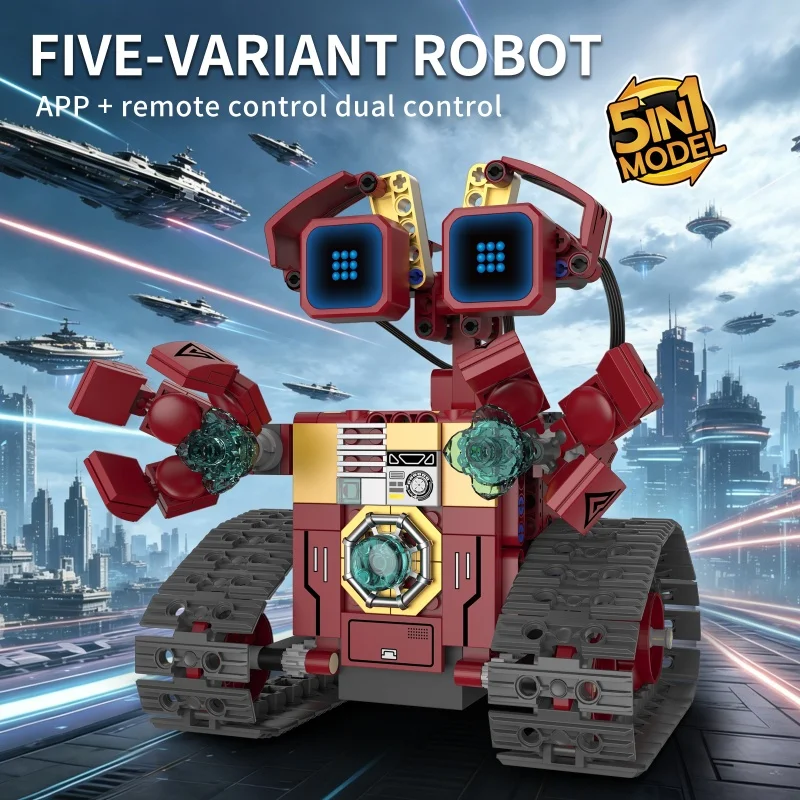 

DIY 5-in-1 Robot Building Bricks, APP & Remote Control Programmable Robot, STEM Educational Crawler Model, Assembly Toy for Kids