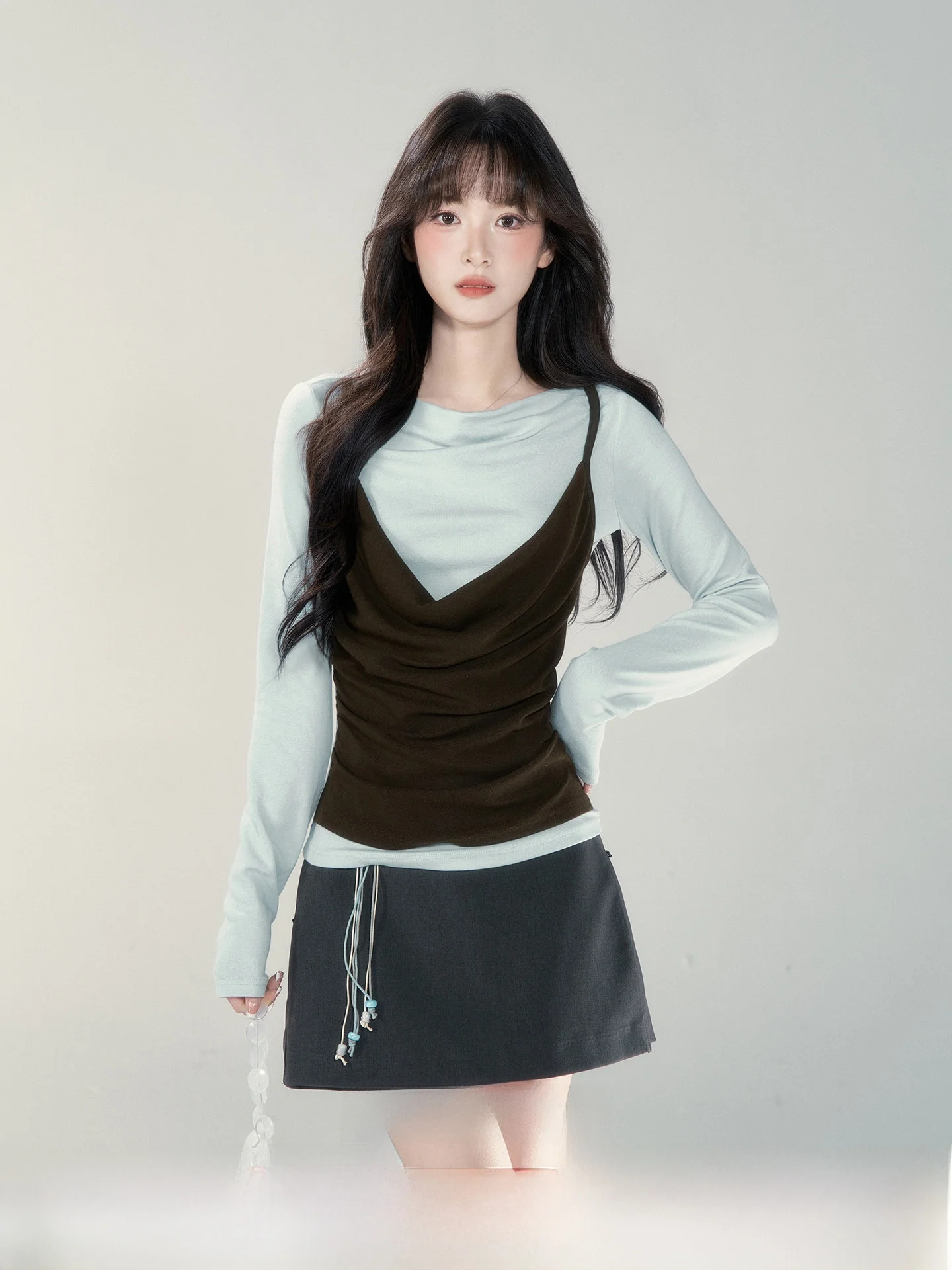 

Женская футболка Ele Long Sve Slim Fit, весна 2026, новая коллекция, креативный принт, китайский бренд Small Wildberry