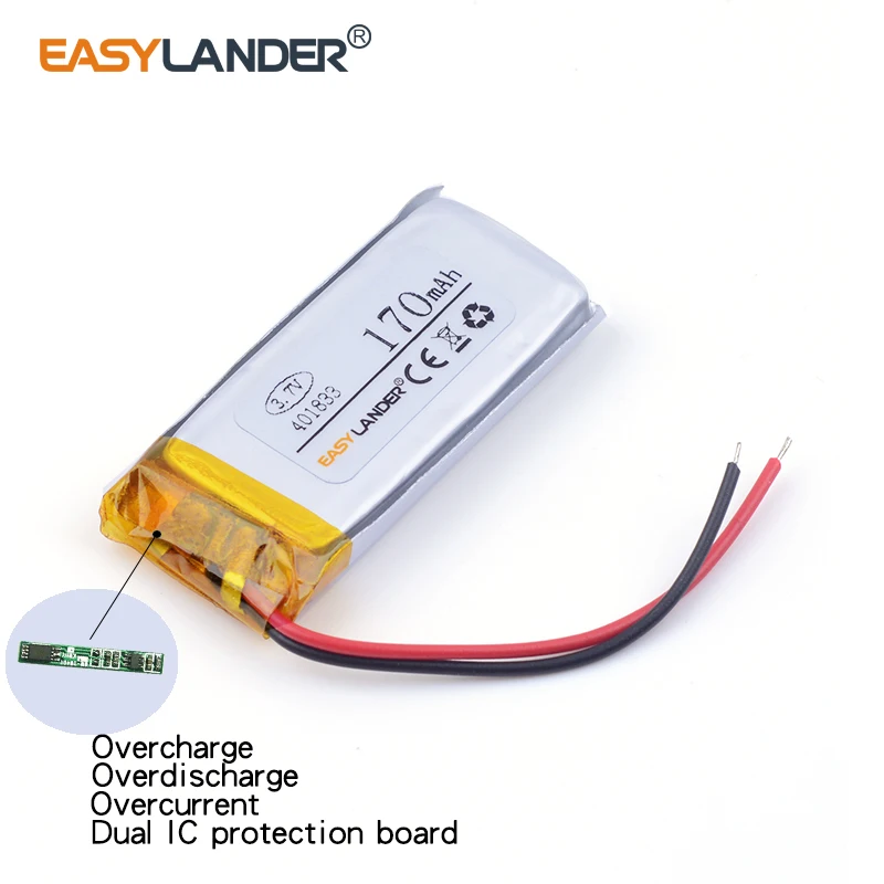 401833 3.7V 170mAh  lithium ion rechargable battery For  MP3 DVR PEN Bluetooth DIY audio  Toys 041833 401830 401730