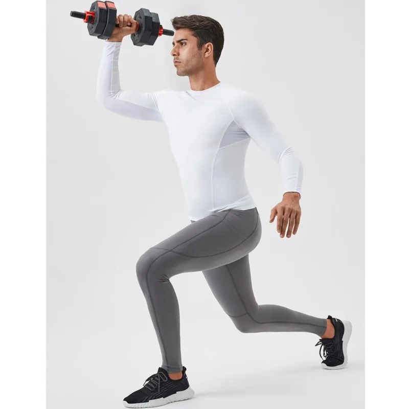

Summer Spring Autumn Men Running Tights GYM Pocket Pants Male Basketball Football Soccer Fitness Exercise Sport Long Leggings R6