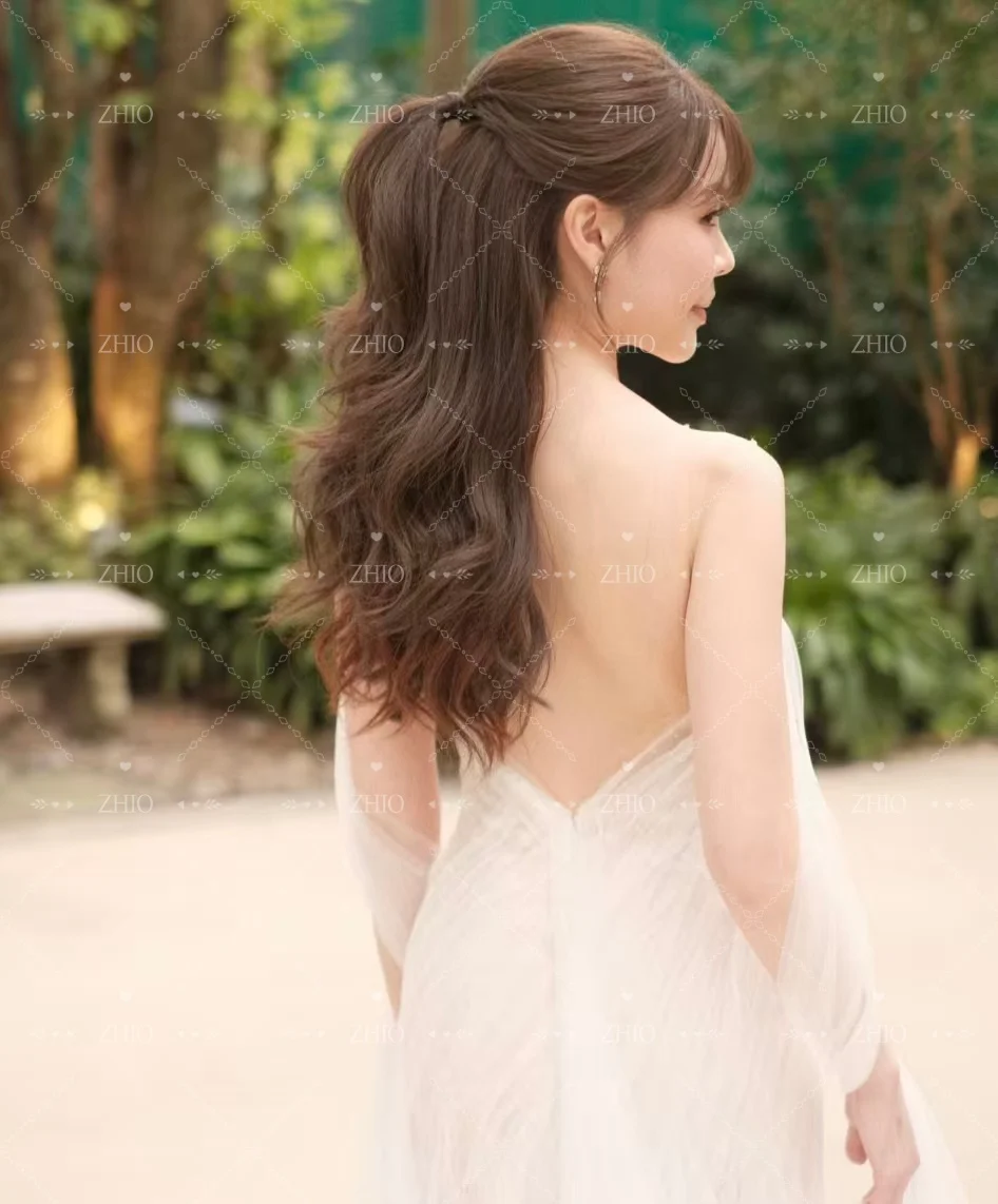 ZHIO الوهم تول فستان حفلات الزفاف قبالة الكتف مفتوحة الظهر سويب تراين فساتين السهرة كوريا فستان زفاف مخصص Malam dersress
