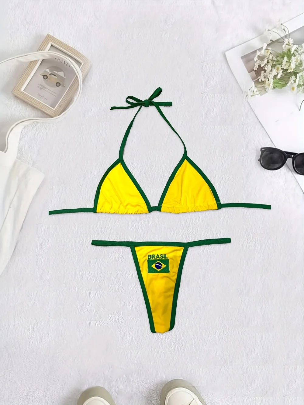 Brazil flag pattern bikini retro sexy fashion sports trend fashion ins backless niche spicy girl set for the new summer of 2026