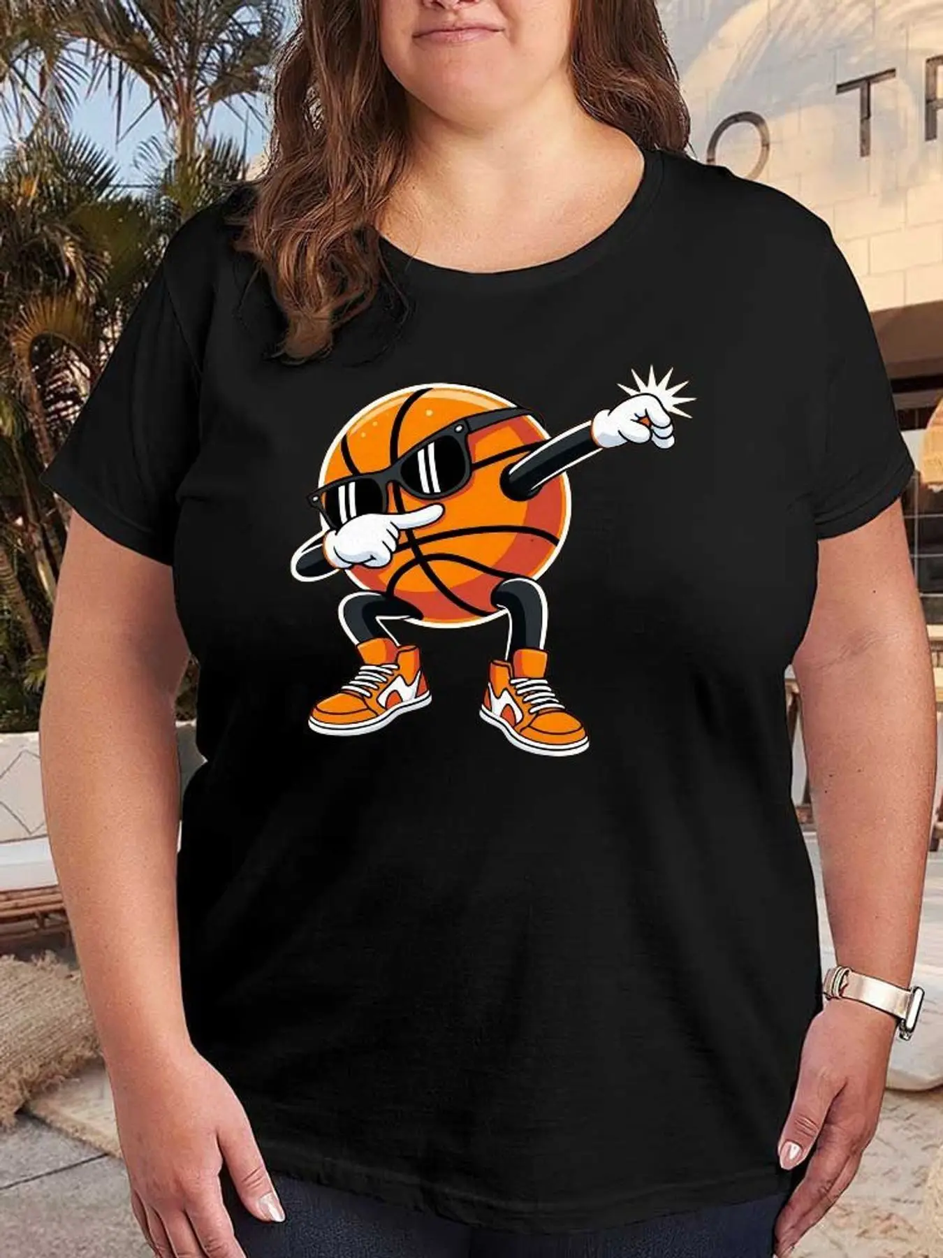 Funny Basketball Dabbing Graphic T Shirt Women Fashion Short Sleeve Stretchy Plus Size Tops Summer Casual Aesthetic Tee Clothes