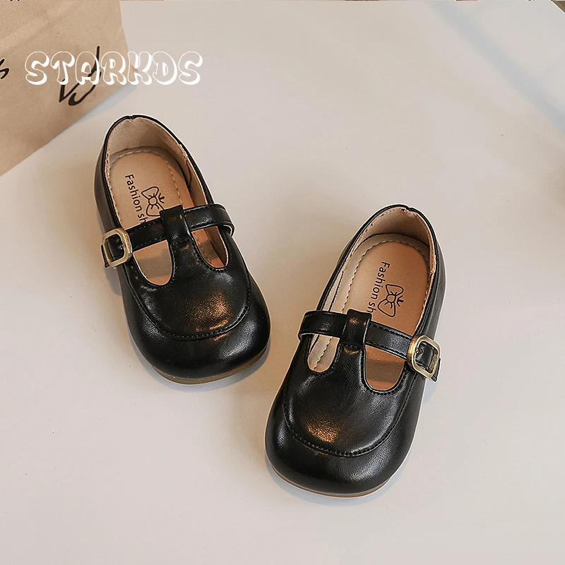 Round Toe T-Strap Mary Jane Shoes For Kids Girls Soft Leatherette Retro Buckle Strap Ballet flat Baby Child Concise Loafer Shoes