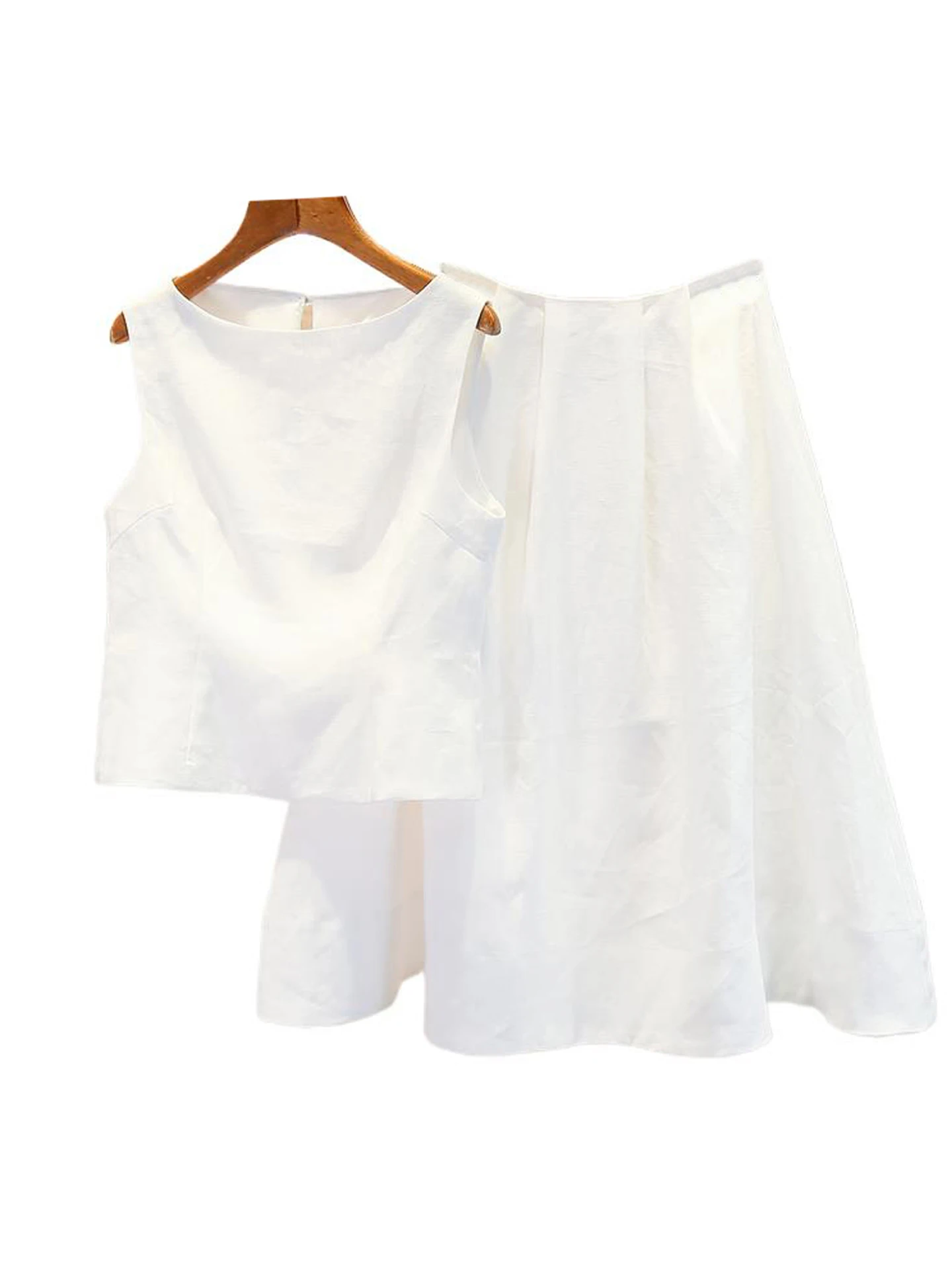 Lässiges Weste-Top- und Rock-Set für Damen, Faion, Frühling, Sommer, Polyesterfaser, Reißverschluss, rund, zweiteiliges Set für Kinder im Alter von 25–35 Jahren