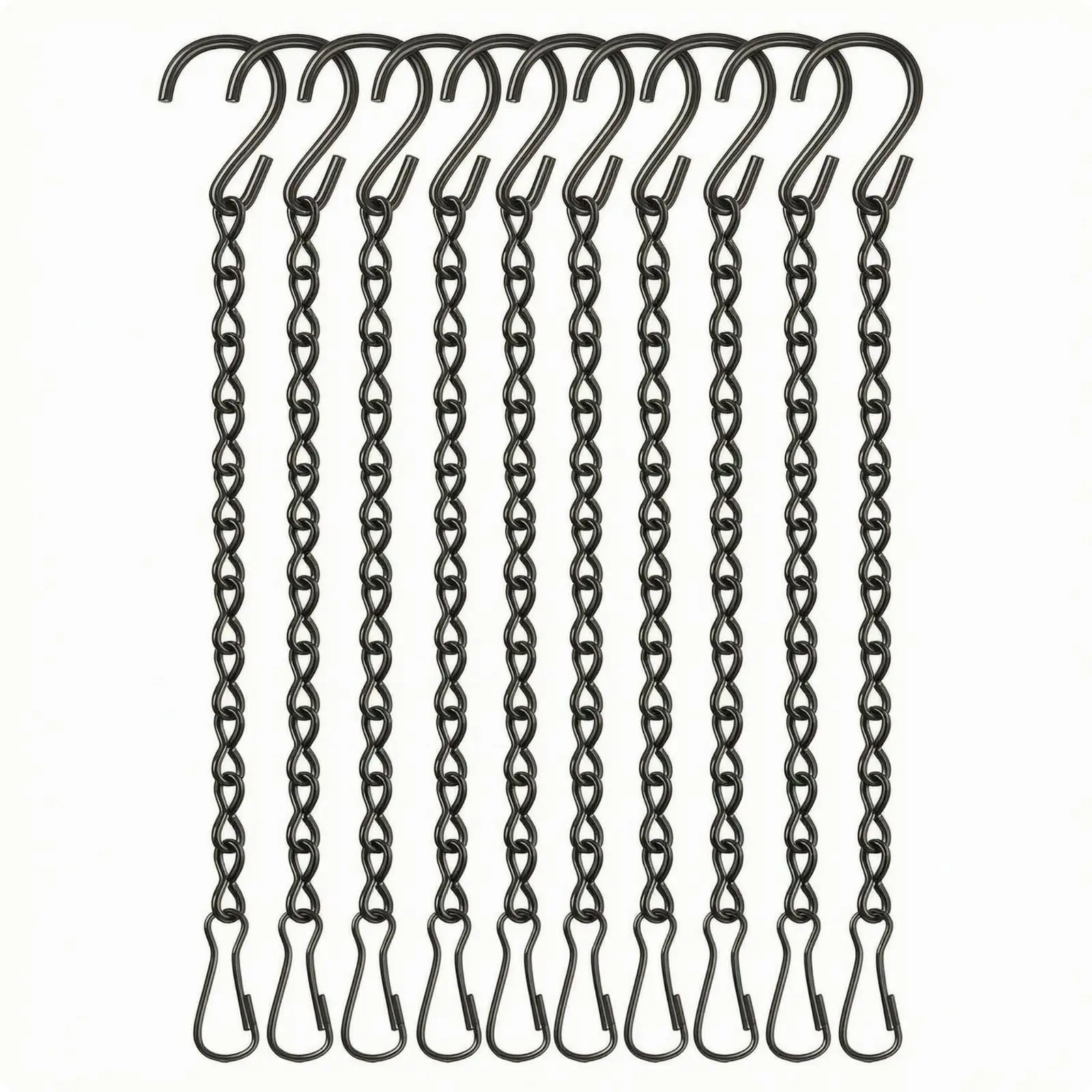 Black Iron Hanging Hook Chain for Planters Outdoor Bird Feeder Wind Chime S Hook Adjustable 10 Pack