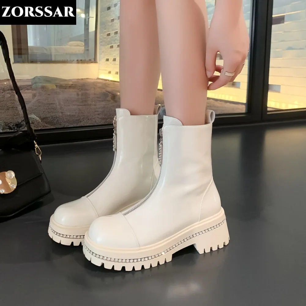 

2024 Winter Shoes Women Cow Leather Ankle Boots Women Round Toe Thick Heel Platform Shoes Solid Chelsea Boots Casual Women Boots