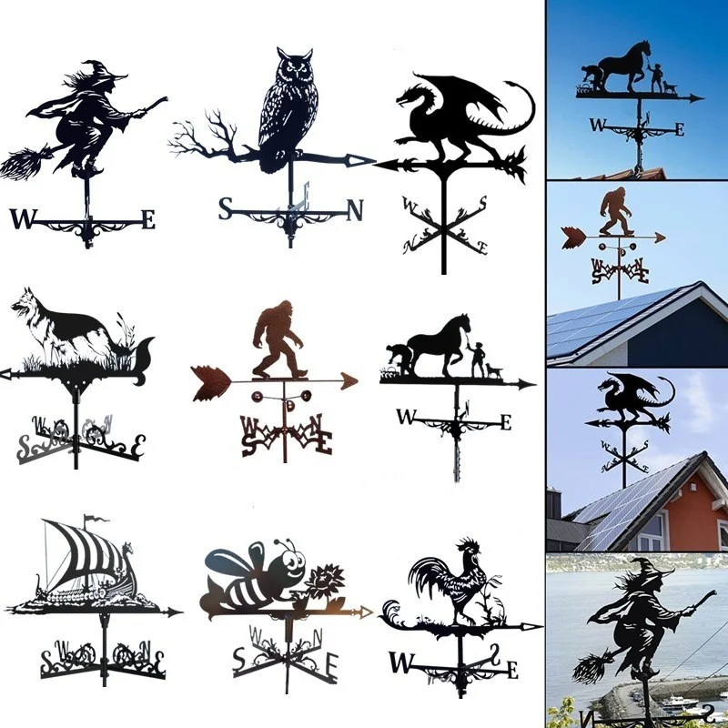 

Флюгер, флюгер, индикатор направления ветра, двор, сцена, колышек, орнамент, домашний декор, индикатор ветряной мельницы с животными из нержавеющей стали, ведьма