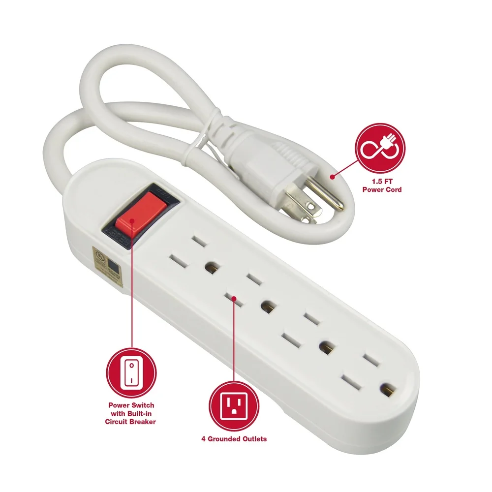 3 Piece Power Strip Set 4 Outlet Surge Protector with Circuit Breaker 6 Outlet Adapter 3 Outlet Wall Plug Indoor Use
