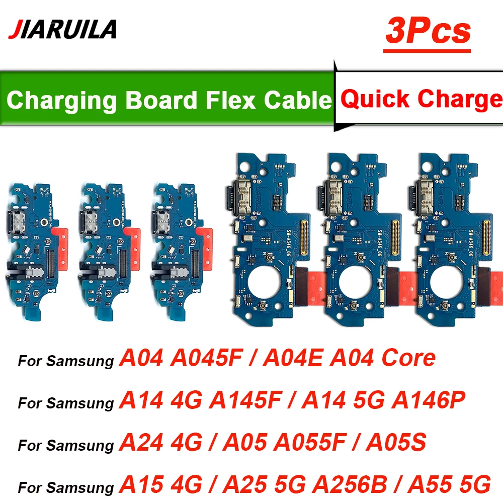 3pcs Charging Port Board For Samsung A04S A14 4G A34 A05 A15 A25 A55 Microphone Module Fast Charge Connector USB Dock Flex Cable