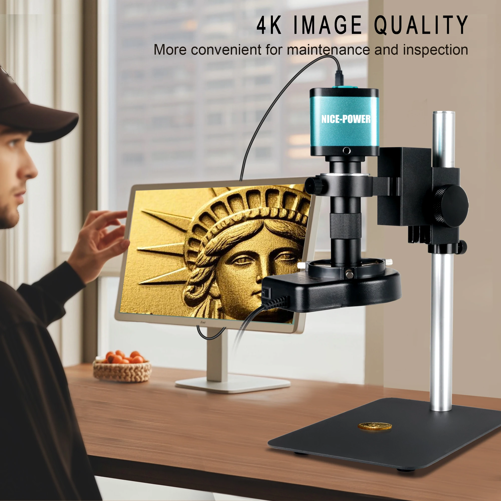 NICE-POWER مجهر رقمي 48MP 1080P مجهر فيديو صناعي 150X عدسة تكبير مصباح مصمم على شكل حلقة لحام إصلاح الإلكترونية