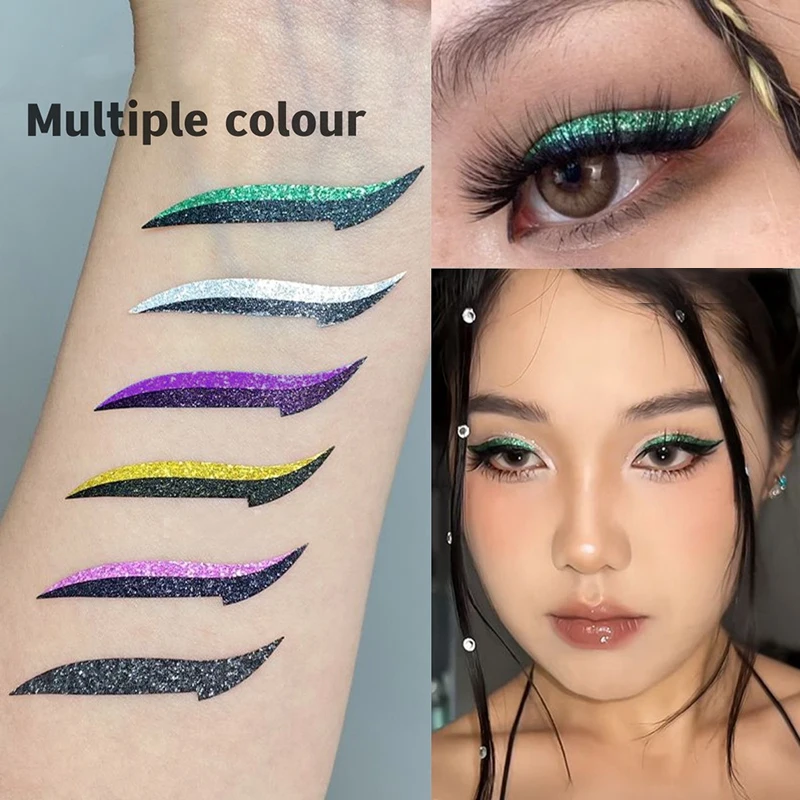 5 Pair Waterproof Double Eye Film Line Sticker Flash Green Eyeliner Sticker Set Reusable Eye Cosmetics Self-adhesive Eyeshadow