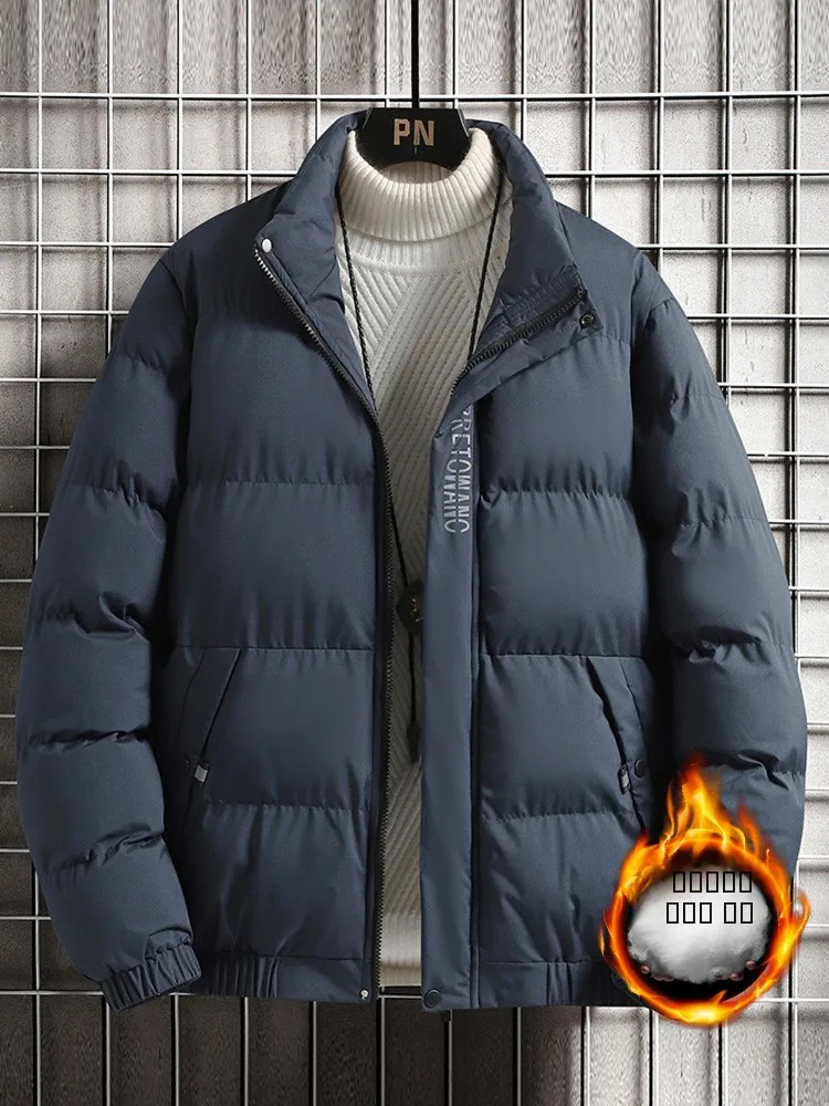 

Мужская утепленная хлопковая куртка на осень-зиму, модная теплая куртка с воротником-стойкой, молодежная, с длинными рукавами, на молнии