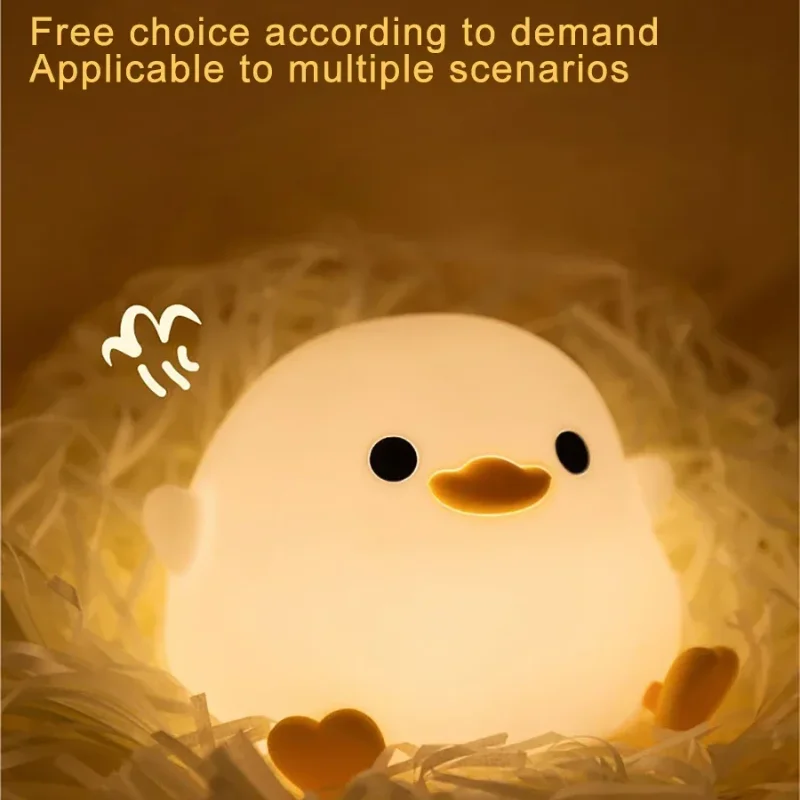 Duck Silicone Night Light for Children with Timer Usb Rechargeable Dimming Touch Lamp Bedroom Cartoon Animal Colorful Light