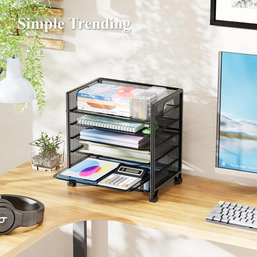 6-Tier Metal Mesh Letter Tray Organizer, Large Capacity, Non-Slip, Tool-Free Assembly, Black for Office - view 2
