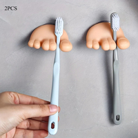 2pcs Multifunctional Fun Footprint Suction Cup Toothbrush Holders,Wall-Mounted Bathroom Storage,Creative Design for Toothbrush