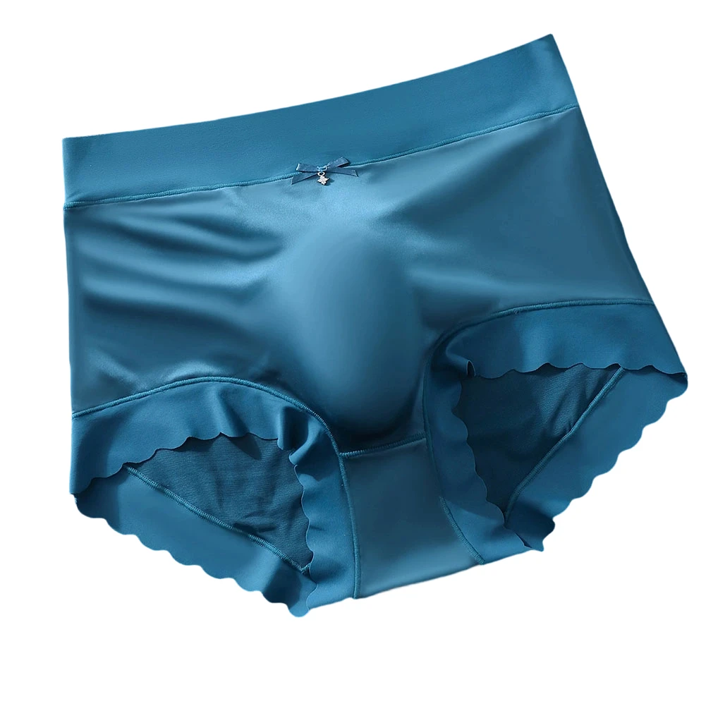 Men Thin Seamless Lace Ice Silk Trunks Bow Briefs Underwear 3D Bulge Pouch Bikini Solid Breathable Briefs Extreme Men's Panties