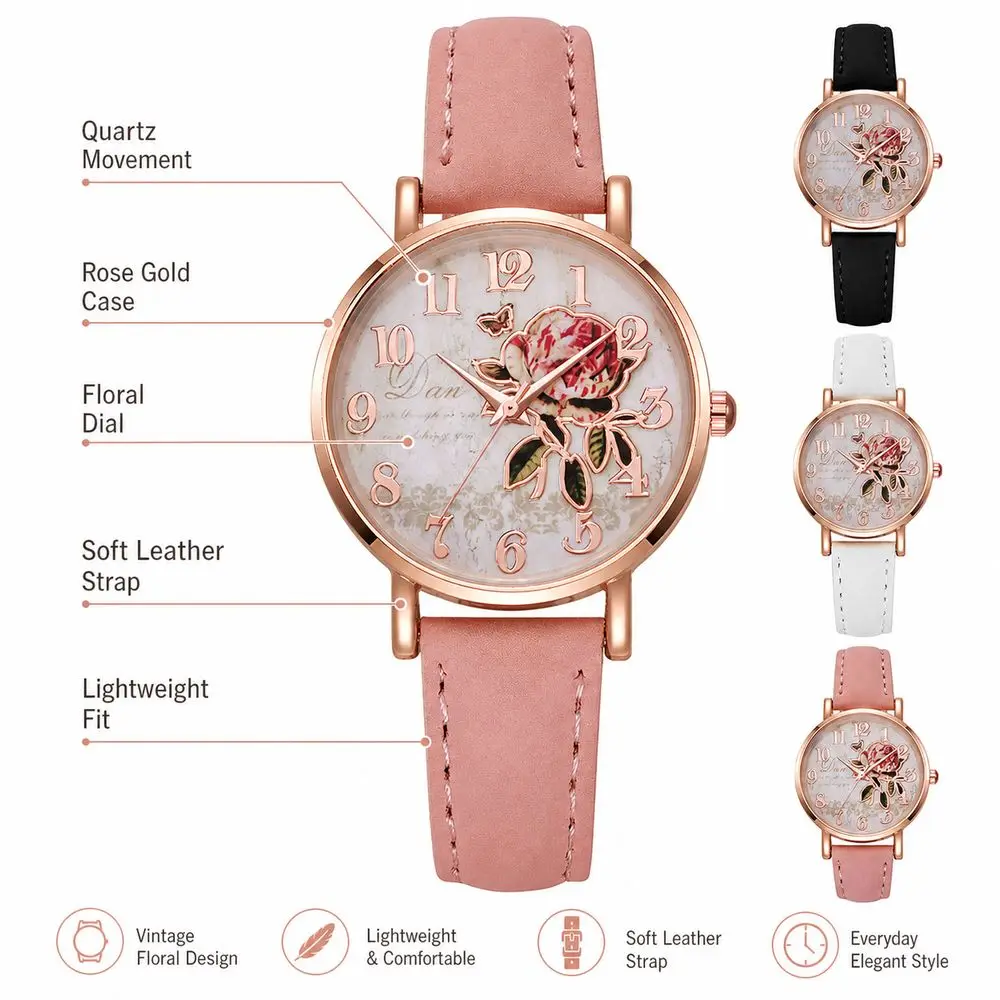 Creative Gift Boho Style Wrist Watches Multicolor PU Quartz Watch Rose Gold Tone Arabic Numerals Analog Quartz Watch Mom