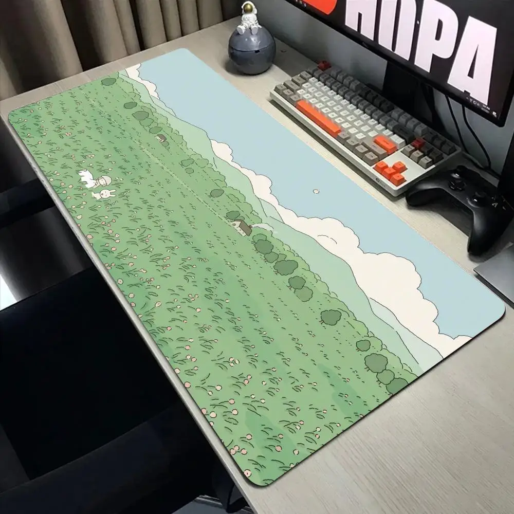 Green Anime Kawaii Mouse Pad Desk Mouse Pad Cute HD Desk Pad Extended Gaming Keyboard Mats Large XXL Gamer Cute Rabbit Mousepad