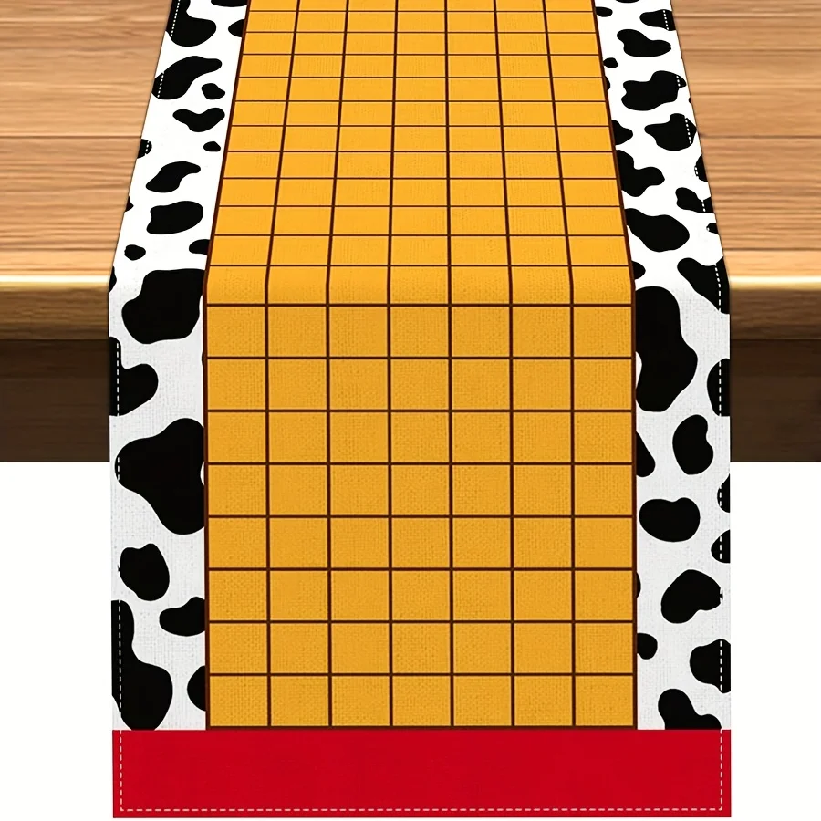 1 Stück, Tischläufer mit Cartoon-Motiv, Geburtstagsparty-Dekoration mit Geschichten-Thema, Kuh-Design für Esszimmer- und Küchendekoration