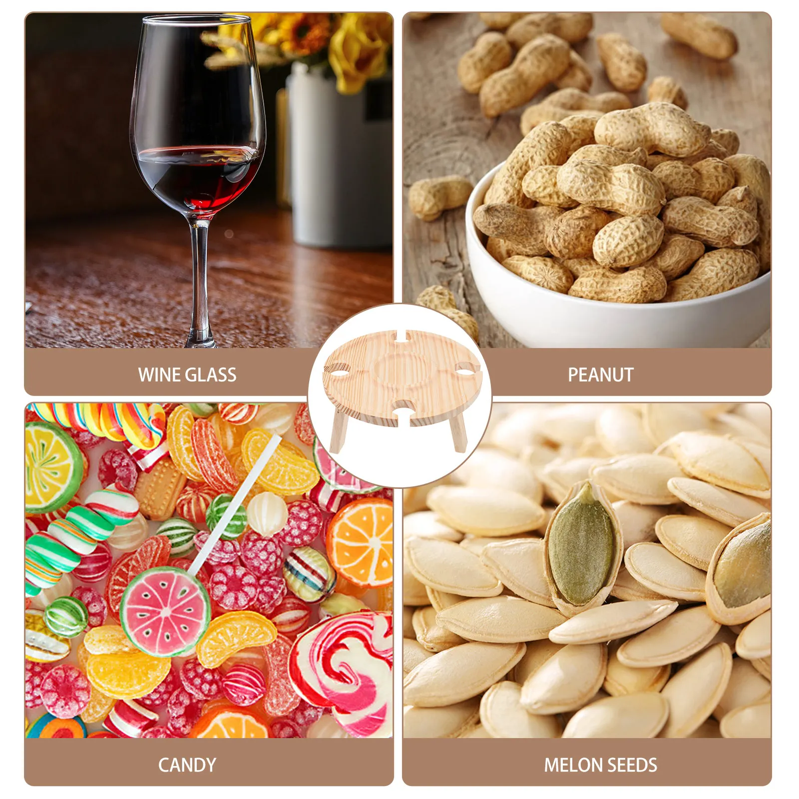 

Portable Picnic Round Home Party Wine Glass Food Serving Desk Wood Snacks Storage Banquet Sofatable Outdoor Lightweight Compact