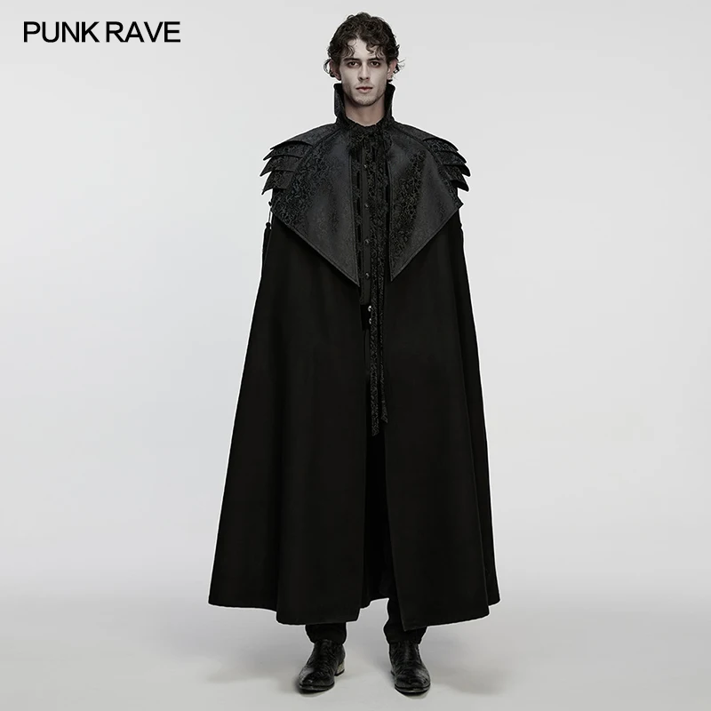

PUNK RAVE Мужская готическая броня с нерегулярными плечами плюс большой плащ Хэллоуинский клуб Таинственное крутое темное длинное пальто
