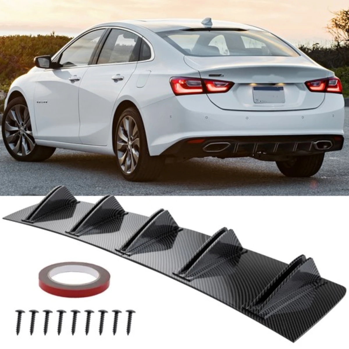 

For Chevy Malibu CARBON FIBER Rear Bumper Diffuser Lip Splitter Body Shark Fins