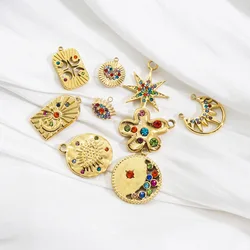3Pcs Stainless Steel Multicolour Flowers Stars Moon Charms Small Pendant With Zircon DIY Jewelry Necklaces Accessory