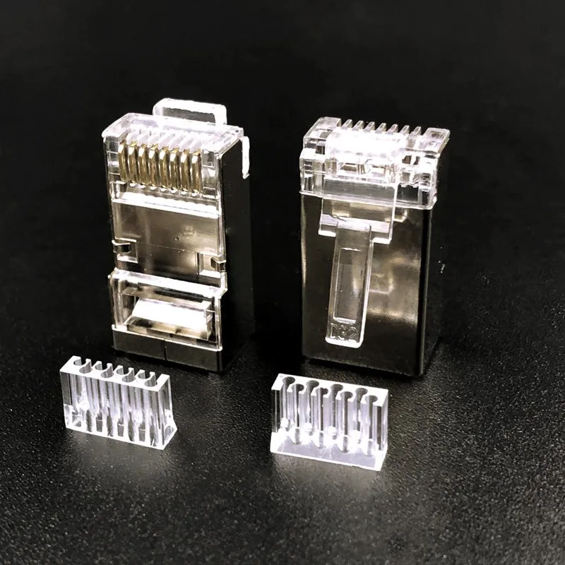 

10PCS Six types of shielded crystal head CAT6 8P8C four-in-one four-outlet RJ45 plugs with cores