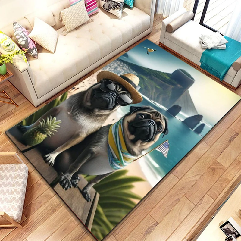 Lovely Pug Dog Water Absorption Anti-Slip Door Mat Cartoon Cute Animal Carpets Bedroom Rugs Decorative Stair Mats Home Decor