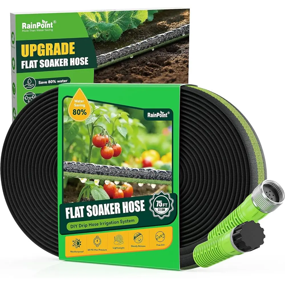 

75-Foot 80% Water-Saving Drip Irrigation Hose with Flexible, Double-Layer Construction for Gardens
