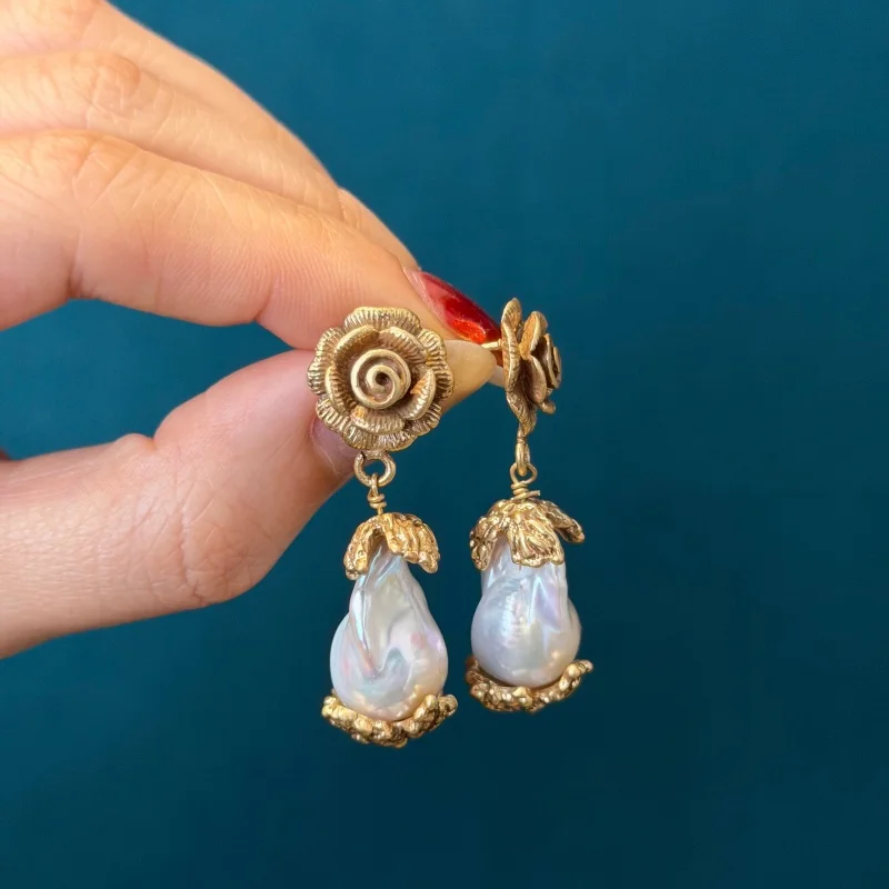 Vintage Baroque Pearl Red Rhinestone Flower Jewelry Sets Luxury Natural Stone For Woman Necklace Bracelet Earrings Gift Party