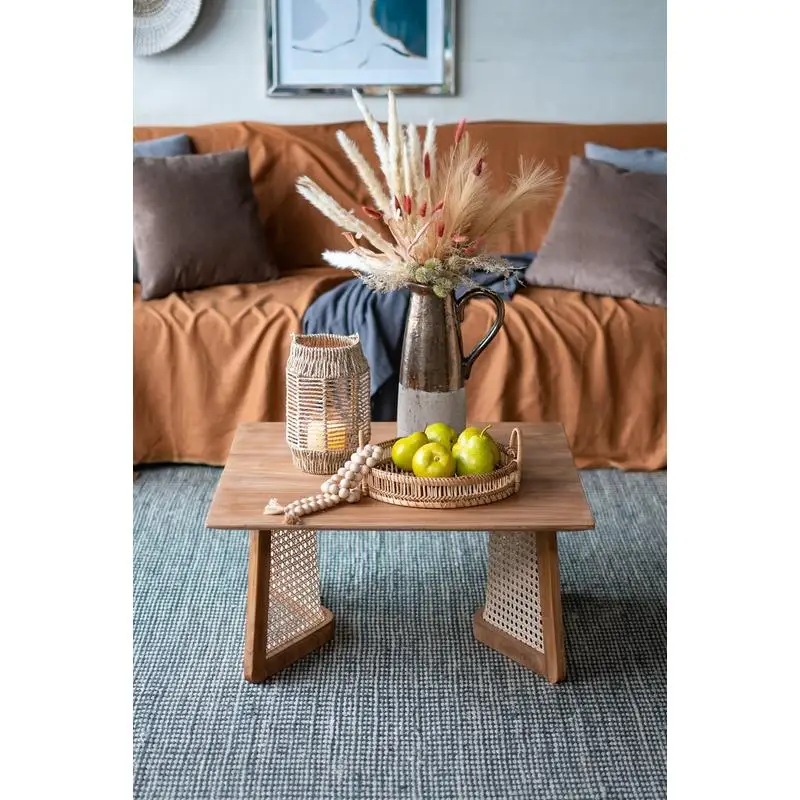 طاولة قهوة من خشب الساج مقاس 27.6 بوصة بتصميم معاصر، وسطح واسع وبناء متين، مثالية لغرفة المعيشة