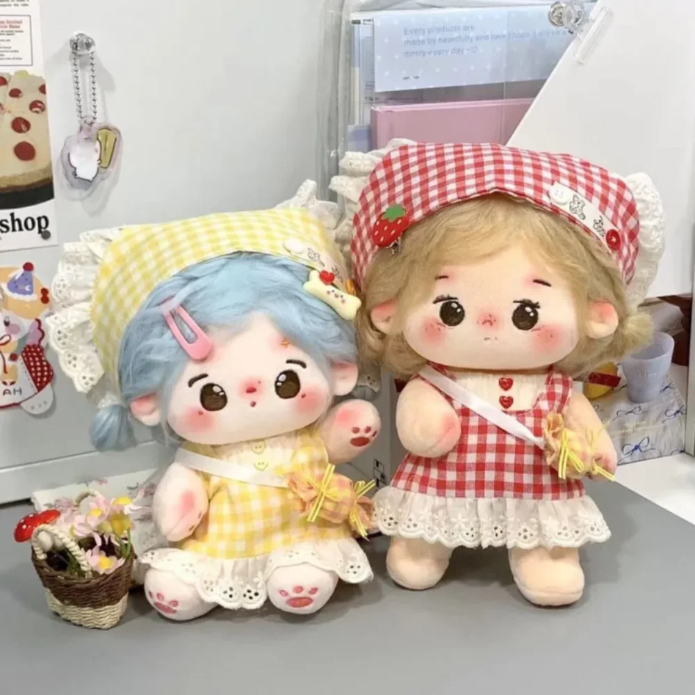 

Plaid Skirt 10cm Cotton Doll Clothes Candy Bag Dress 20cm Doll Clothes Outfit Headscarf Cute Doll Clothes Set
