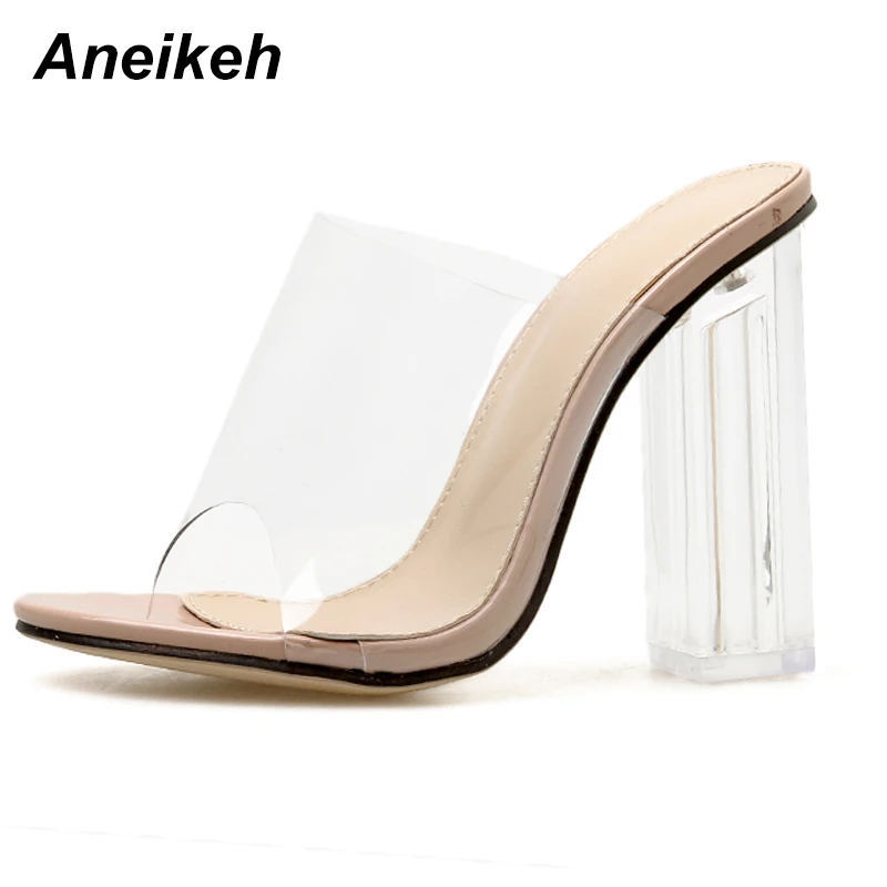 Aneikeh 2025 New Fashion  PVC Jelly Sandals Crystal Open Toed Sexy Thin Heels Women Transparent Slippers Pumps Outside 40 41 42