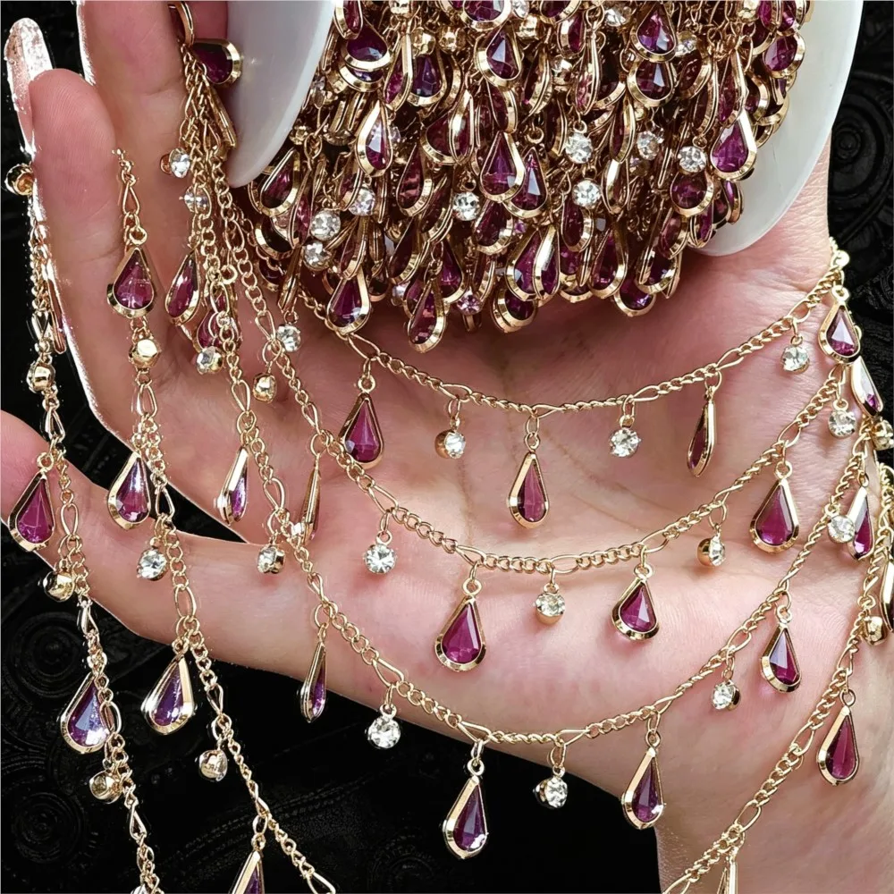 0.5/1m Teardrop Rhinestone Tassel Handmade Chain DIY Necklace Bracelet Women Jewelry Making Accessories Clothing Materials Craft view 5