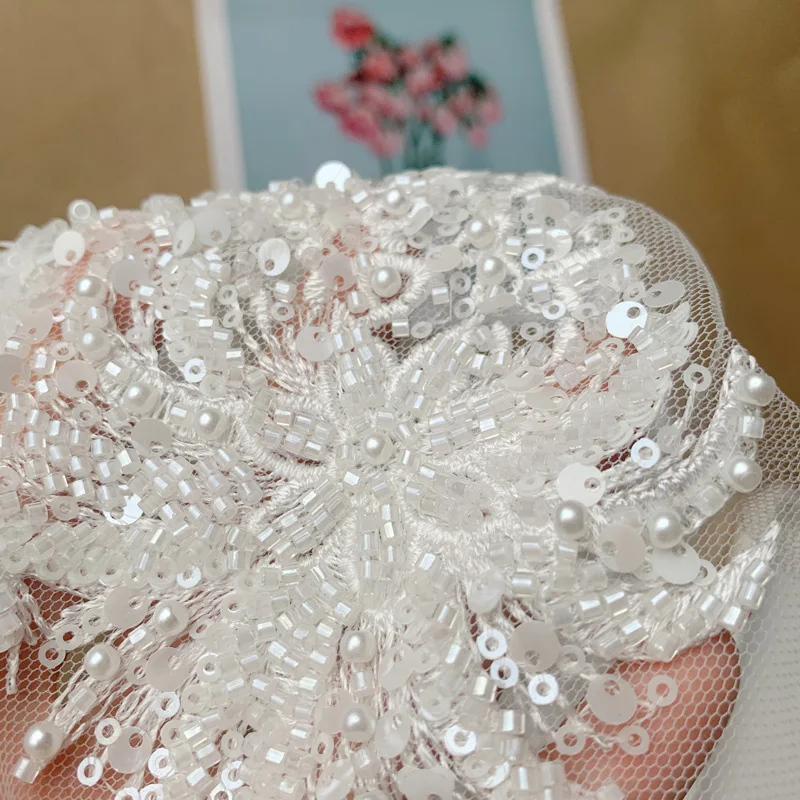 1Pc Sequins Embroidery Lace Appliques For Wedding Dresses Rhinestone Lace Applique Patches Embroidery Ropa 36*15CM