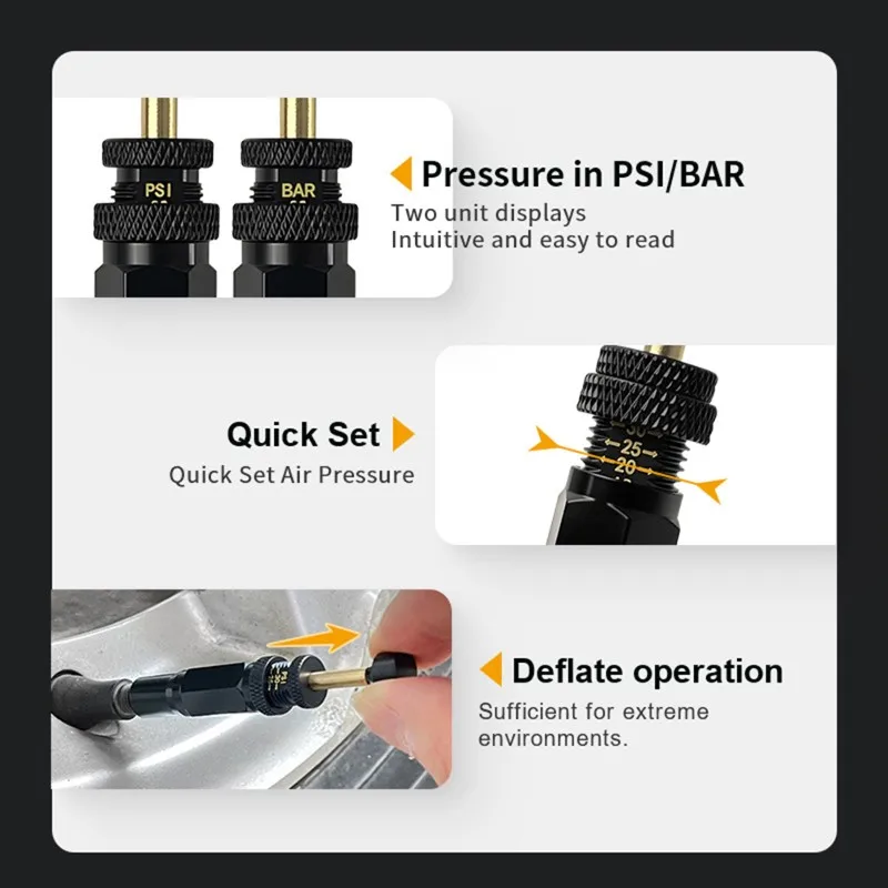 

A80X-4Pcs Upgrade Automatic Tire Deflators Set,Adjustable Auto-Stop Tire Deflator Valve For Offroad Tyre Air Down Tool