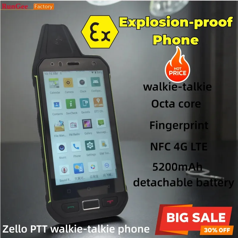 

Rungee Zello PTT walkie-talkie phone ATEX-Certified Explosion-Proof Smartphone: Rugged IP69, 5200mAh, 4.7" HD Touch