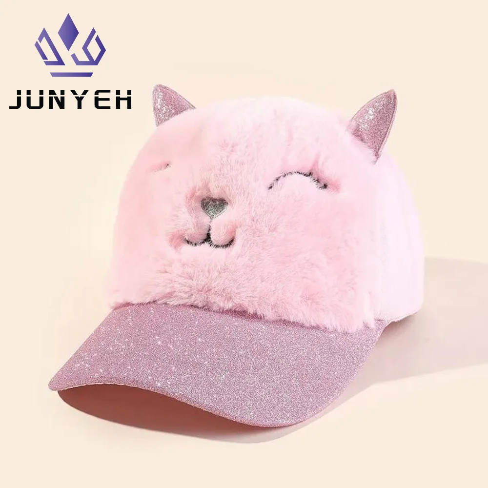 Children\'s Baseball Cap Cartoon Animals Outdoor Baby Girls Warm Hats Winter Cat Pattern Cute Baseball Caps For Kids 3-10 Years