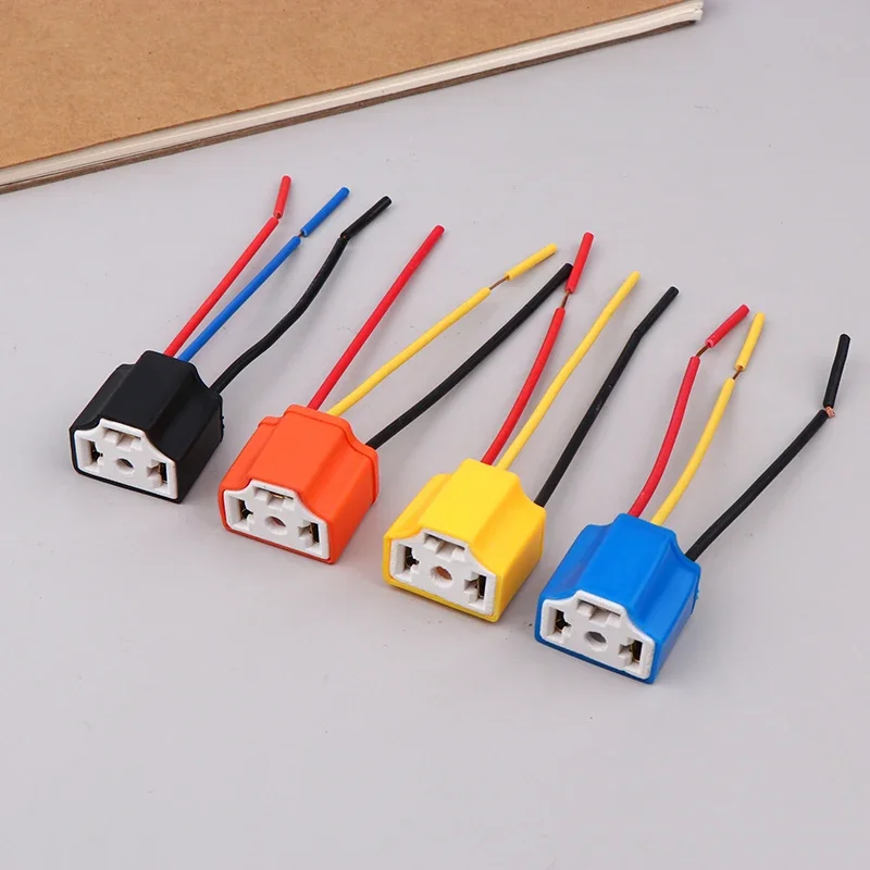 2Pcs/set Car H4 3-hole Ceramic Bulb Socket Copper Wire Wiring Bulb Plug Car Headlight Bulb Lampholder Light Beam Socket Plug