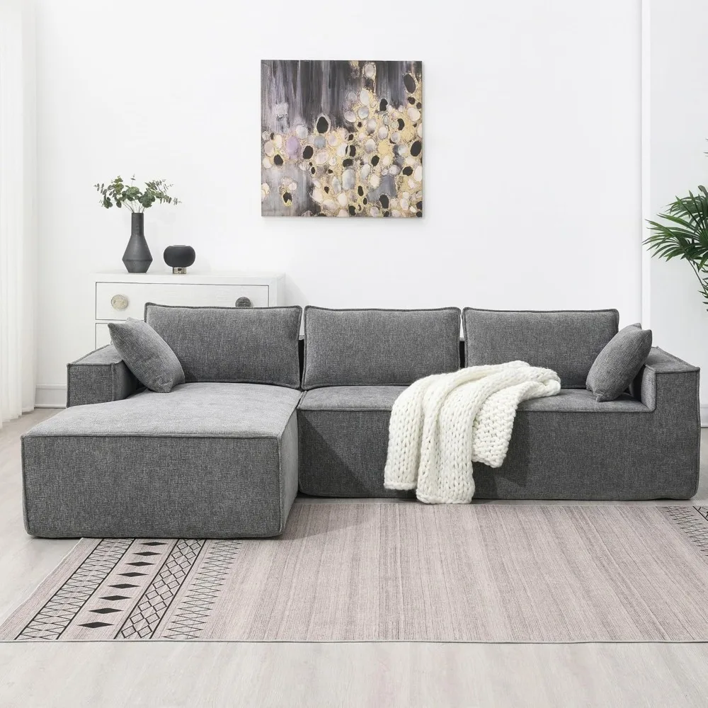 

L-Shaped 4-Seater Sofa Set with Deep Seats and Pillows, Full Foam Construction, No Assembly Required