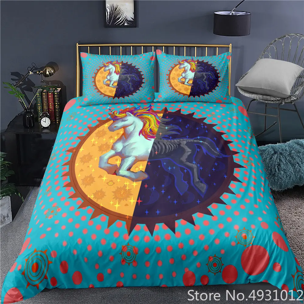 Unicorn Bedding Set Cartoon Duvet Cover Pillow Cases Single Double Queen King Size Kids Bedclothes Bedlisnen